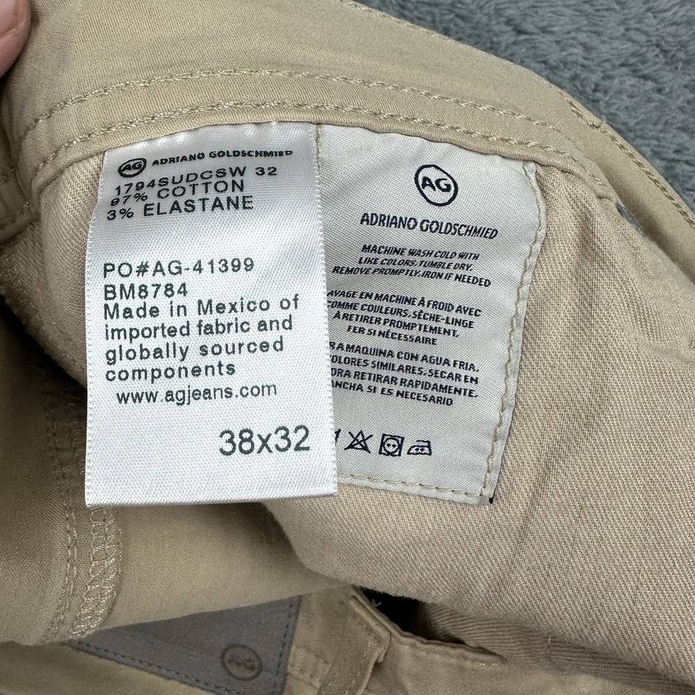 AG Adriano Goldschmied Pants Mens 38x29 Tag 38x32 Beige Everett Slim Straight - Picture 4 of 11